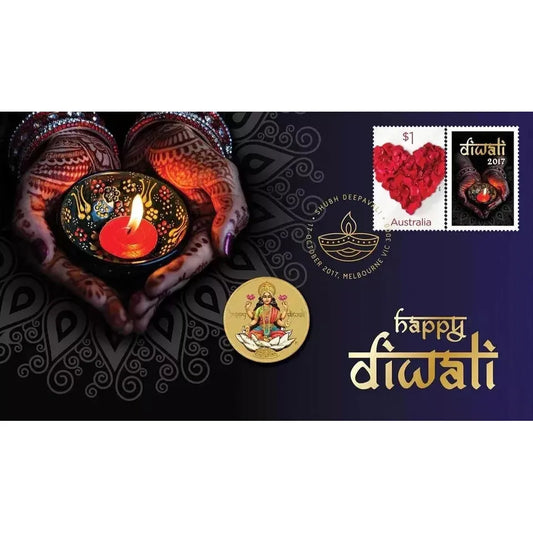 2017 Diwali Festival - $1 Tuvalu Coloured Coin Perth Mint PNC