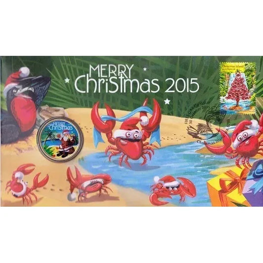 2015 Merry Christmas - $1 Christmas Island Coloured Coin Perth Mint PNC