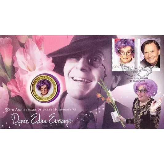 2006 Dame Edna Everage 50th Anniversary - 50c Colour Coin Perth Mint PNC