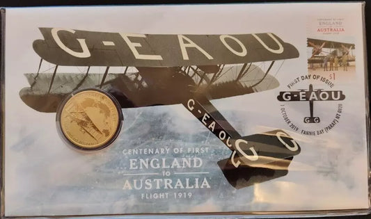 2019 First England to Australia Flight Centenary G-EAOU - $1 Coin Perth Mint PNC