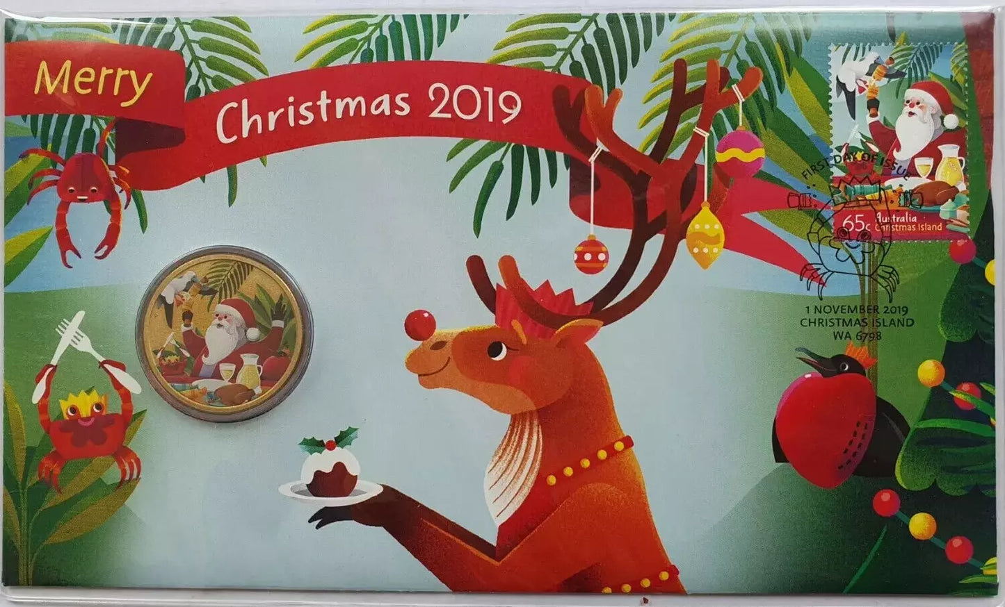 2019 Merry Christmas - $1 Coloured Coin Christmas Island/AUS Perth Mint PNC