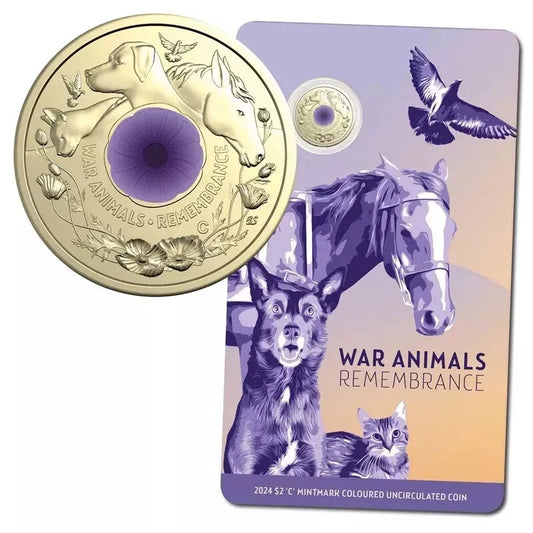 2024 $2 Purple Poppy "C" Mint Mark War Animals Remembrance Coin RAM