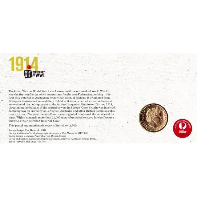 2014 Centenary of WW1 1914 Our Boys - $1 Commemorative Coin RAM PNC