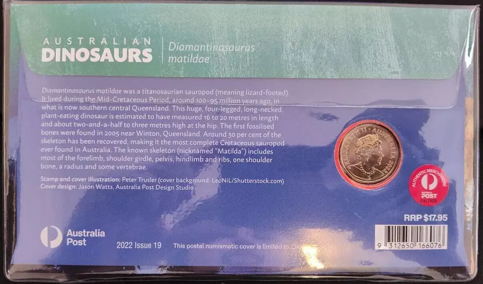 2022 Australian Dinosaurs Diamantinasaurus matildae - $1 Coin RAM PNC