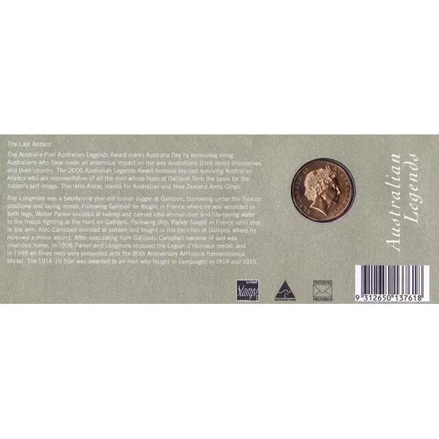 2000 Australian Legends Australia Day The Last ANZACs - $1 Coin RAM PNC