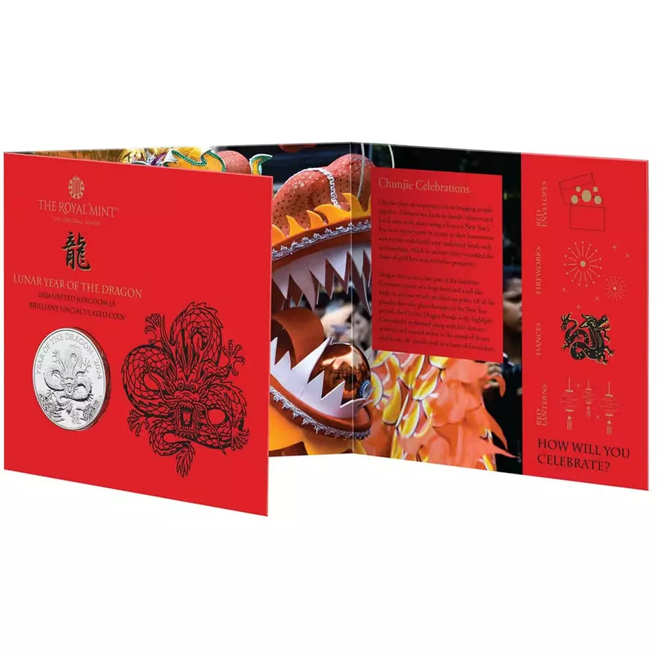 Lunar Year of the Dragon 2024 UK Royal Mint £5 Brilliant Uncirculated Coin